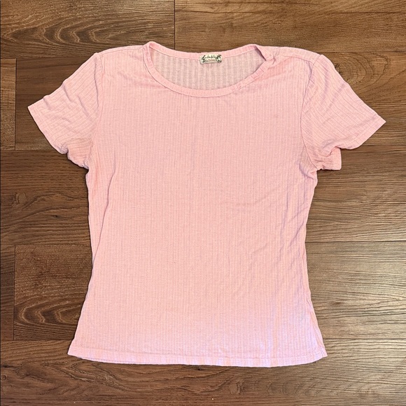 Free People Pink Ribbed Tee - Picture 1 of 4